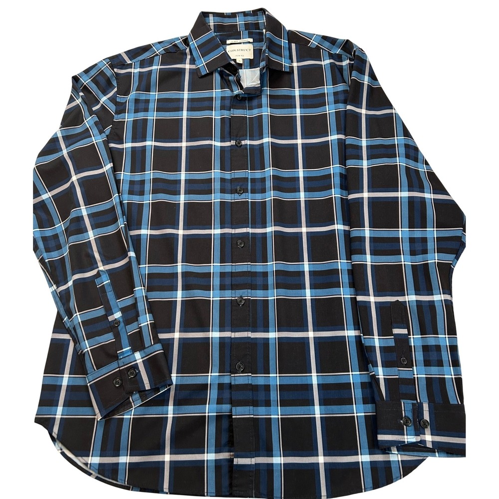 CON.STRUCT Mens Slim Fit Long Sleeve Plaid Button Down Shirt Large 4 Way Stretch